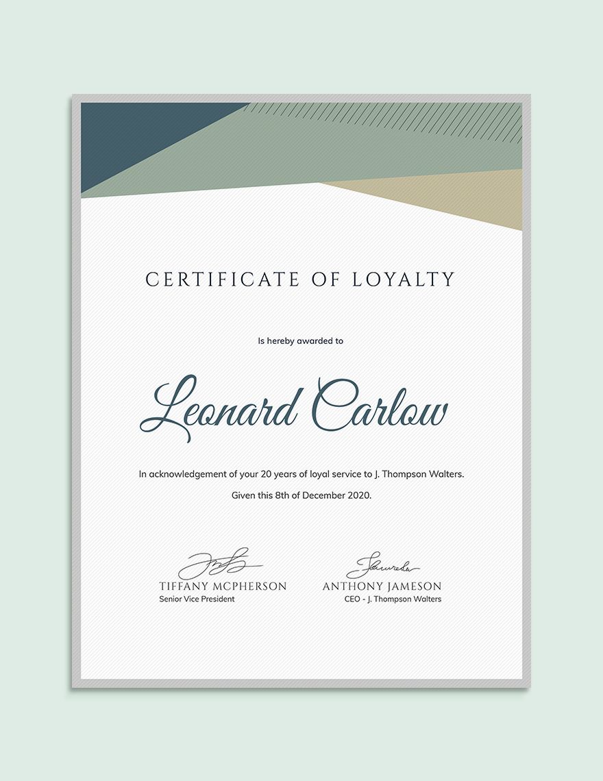 Free Loyalty Award Certificate Example Template