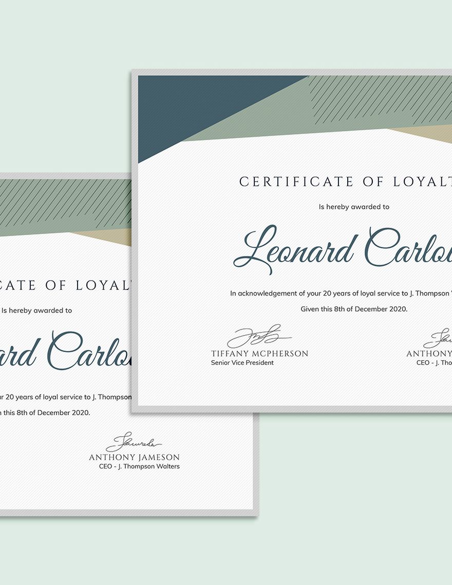 Loyalty Award Certificate Example Editable