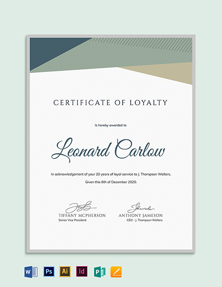 Loyalty Award Certificate Example Template Word PSD InDesign 