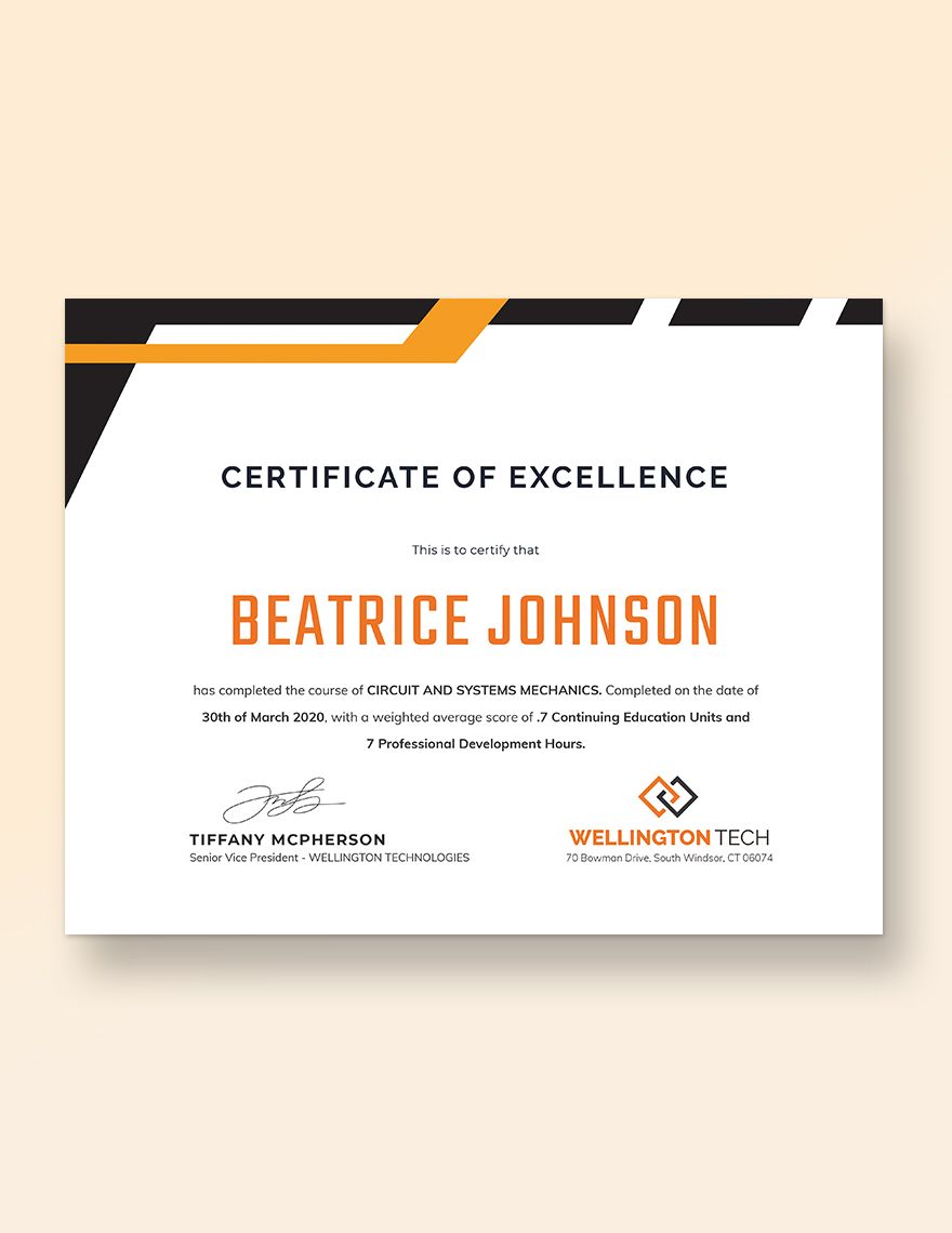 Training Excellence Award Certificate Template