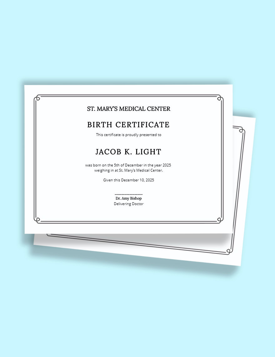 Official Birth Certificate Template in Word, Google Docs, Illustrator, PSD, Apple Pages, Publisher, InDesign