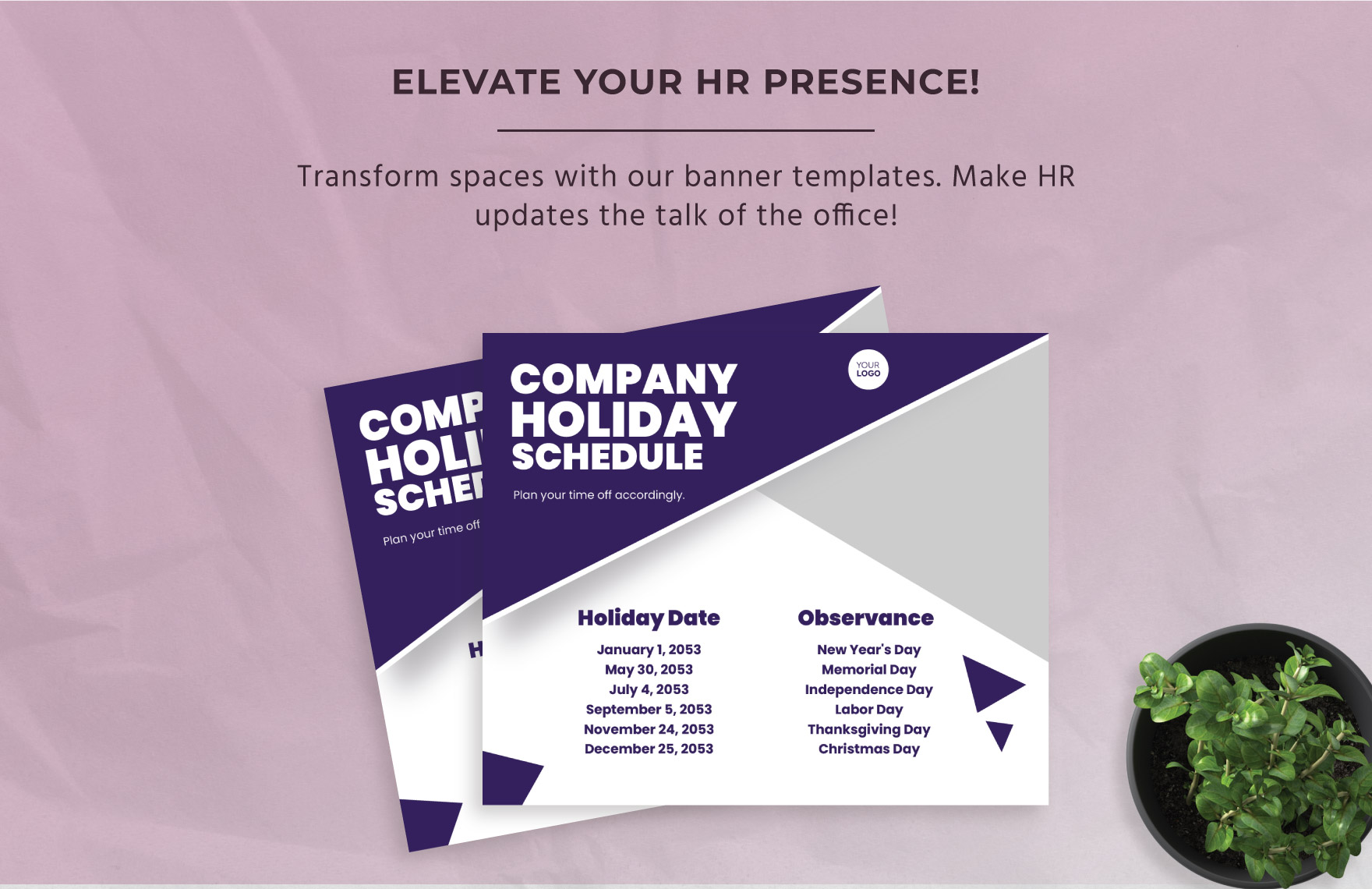 Company Holiday Schedule Banner HR Template