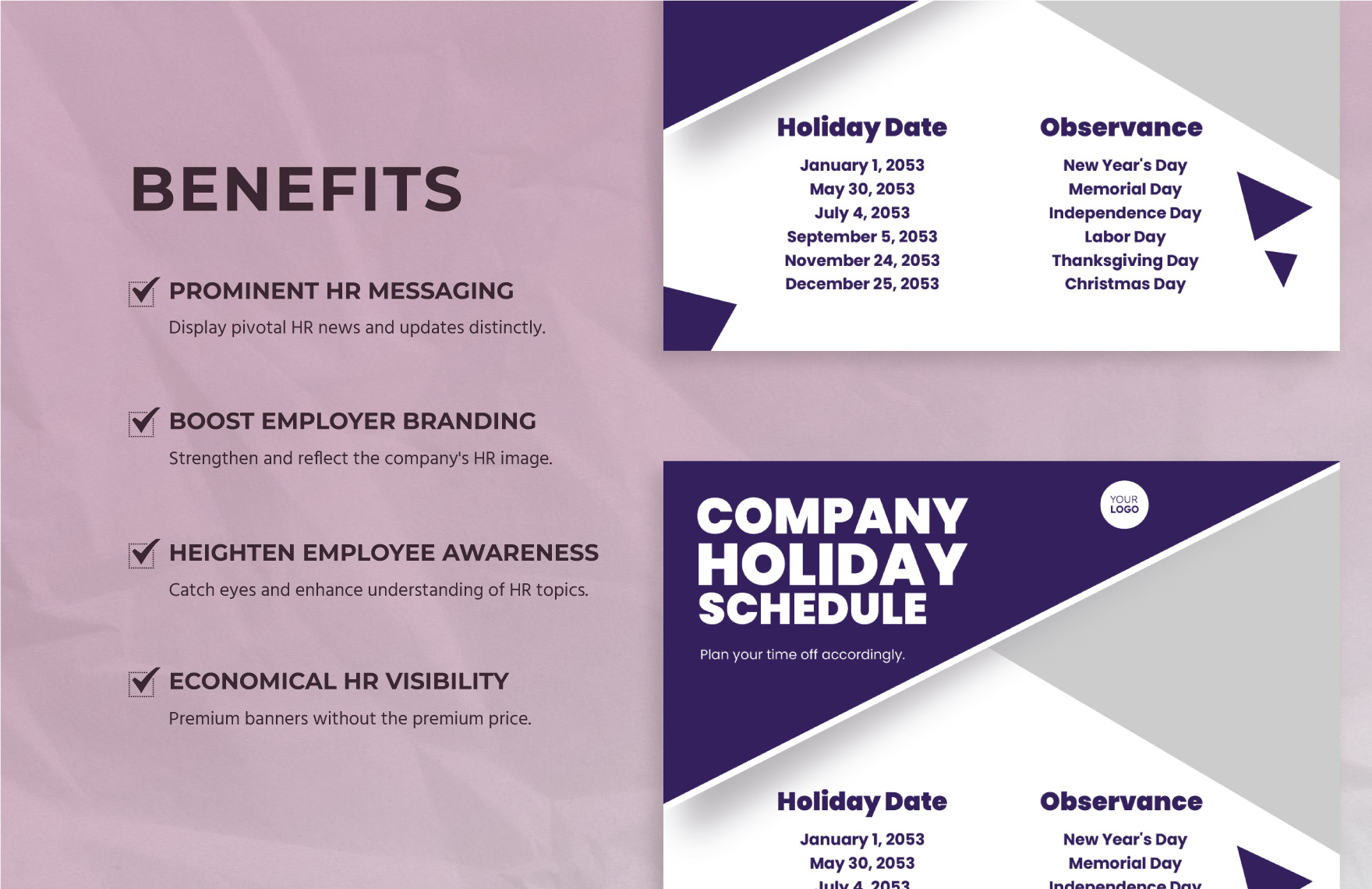 Company Holiday Schedule Banner HR Template
