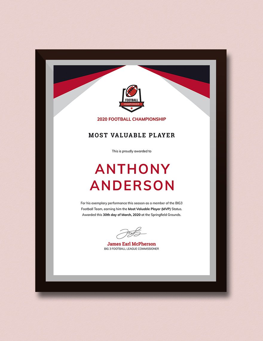 Player Award certificate Template