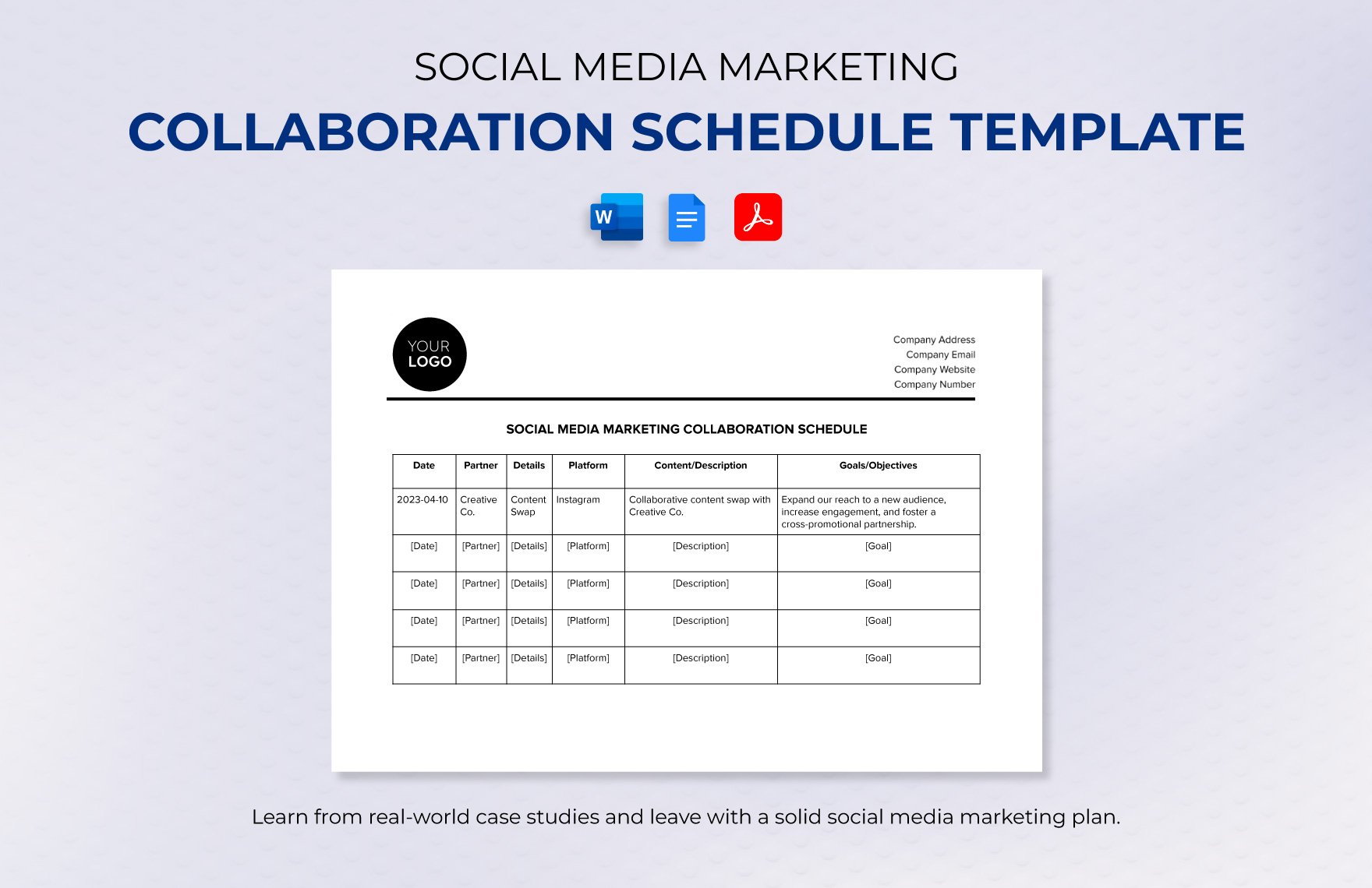 Social Media Marketing Collaboration Schedule Template in Word, Google Docs, PDF