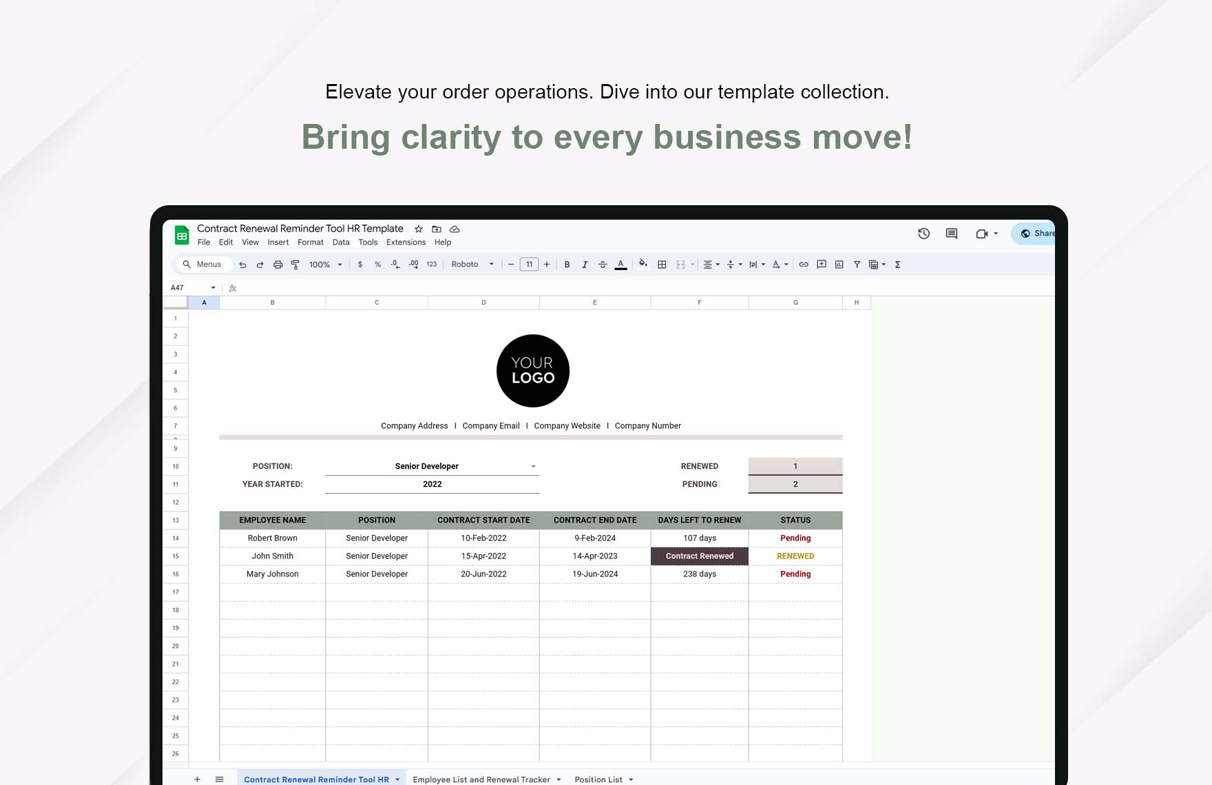 Contract Renewal Reminder Tool HR Template in Excel, Google Sheets ...