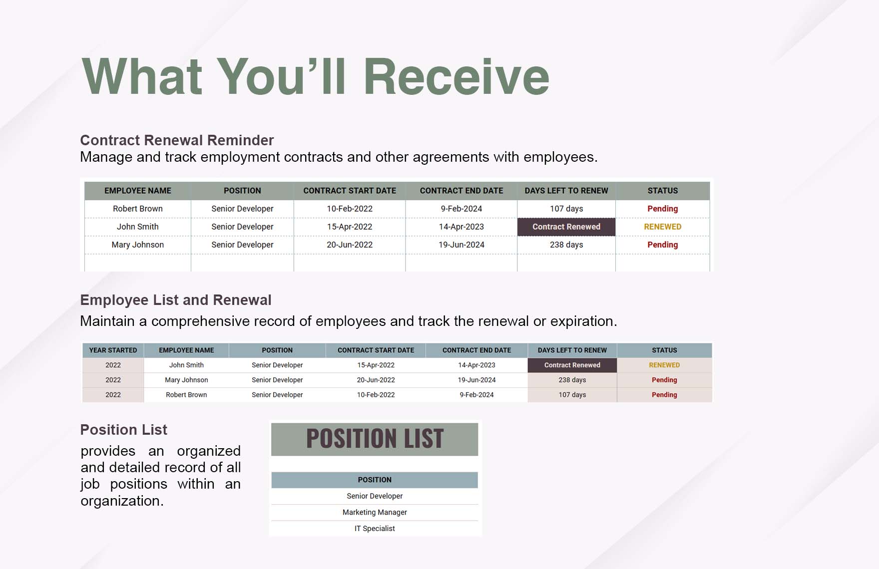 Contract Renewal Reminder Tool HR Template