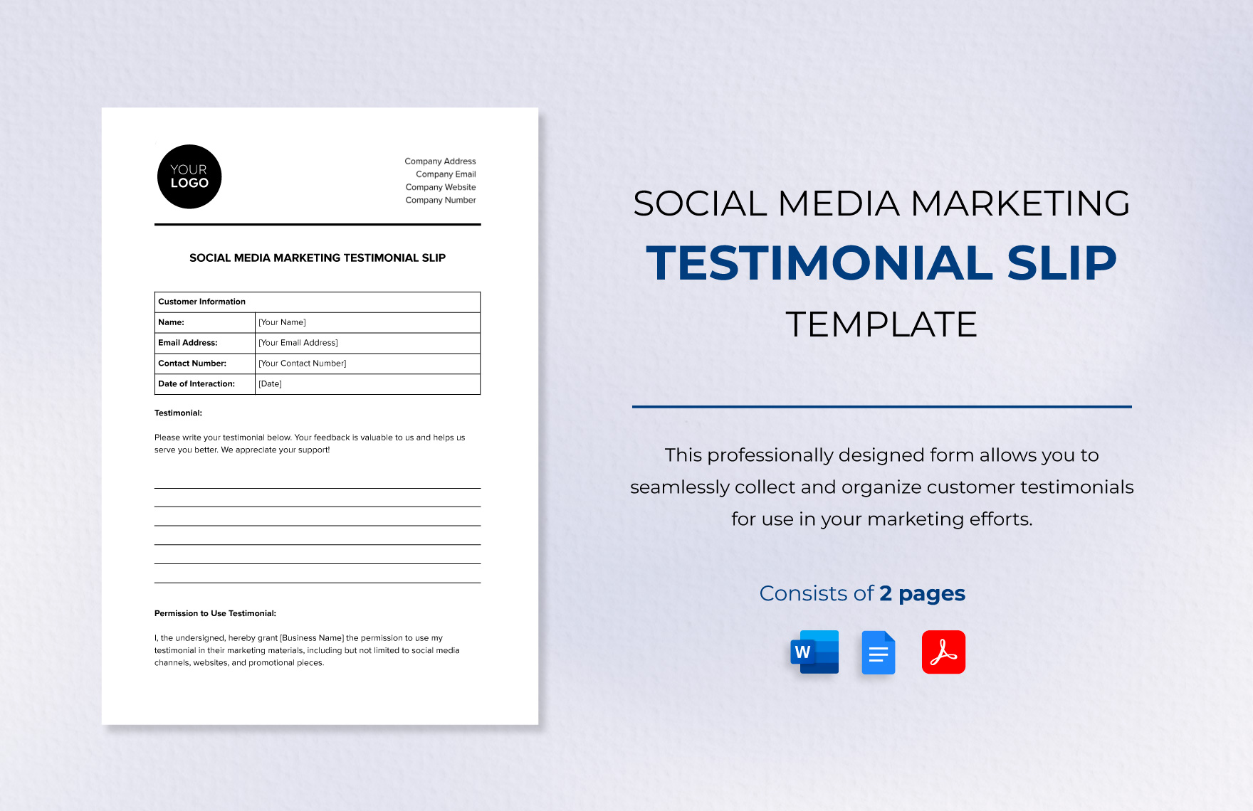Social Media Marketing Testimonial Slip Template in Word, Google Docs, PDF