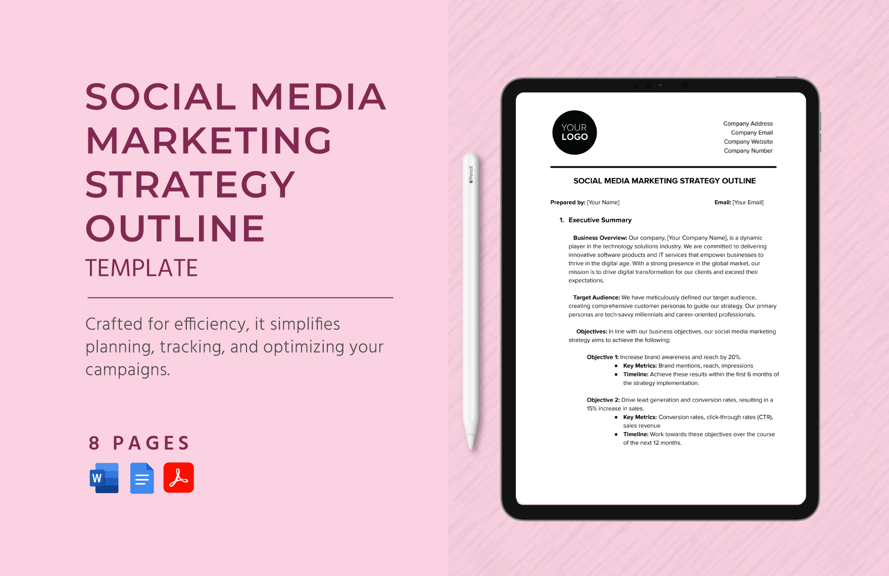 Social Media Marketing Strategy Outline Template in Word, Google Docs, PDF
