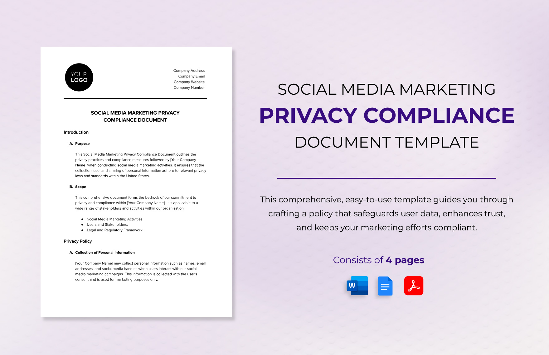 Social Media Marketing Privacy Compliance Document Template in Word, Google Docs, PDF