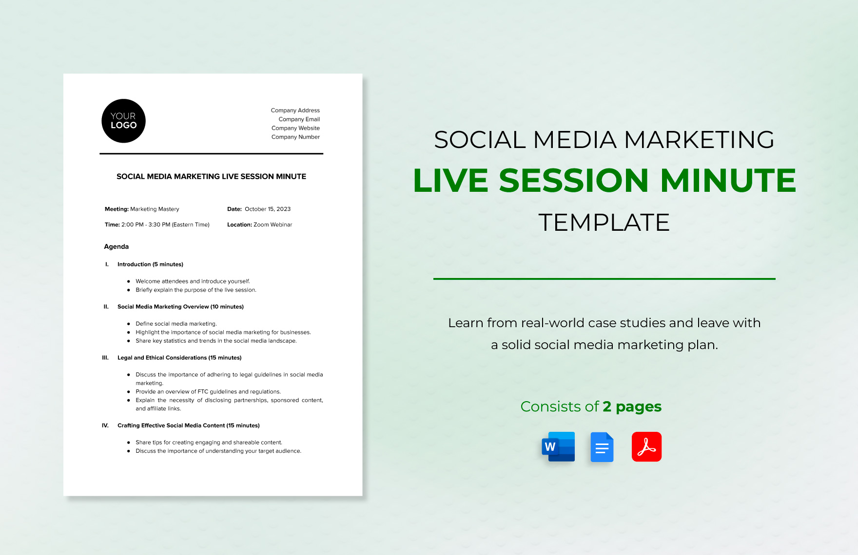 Social Media Marketing Live Session Minute Template in Word, Google Docs, PDF