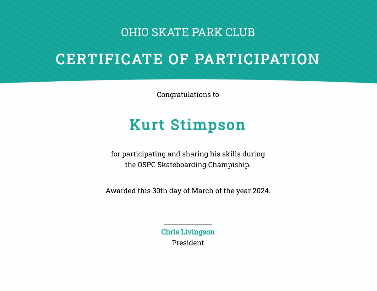 Skateboarding Certificate