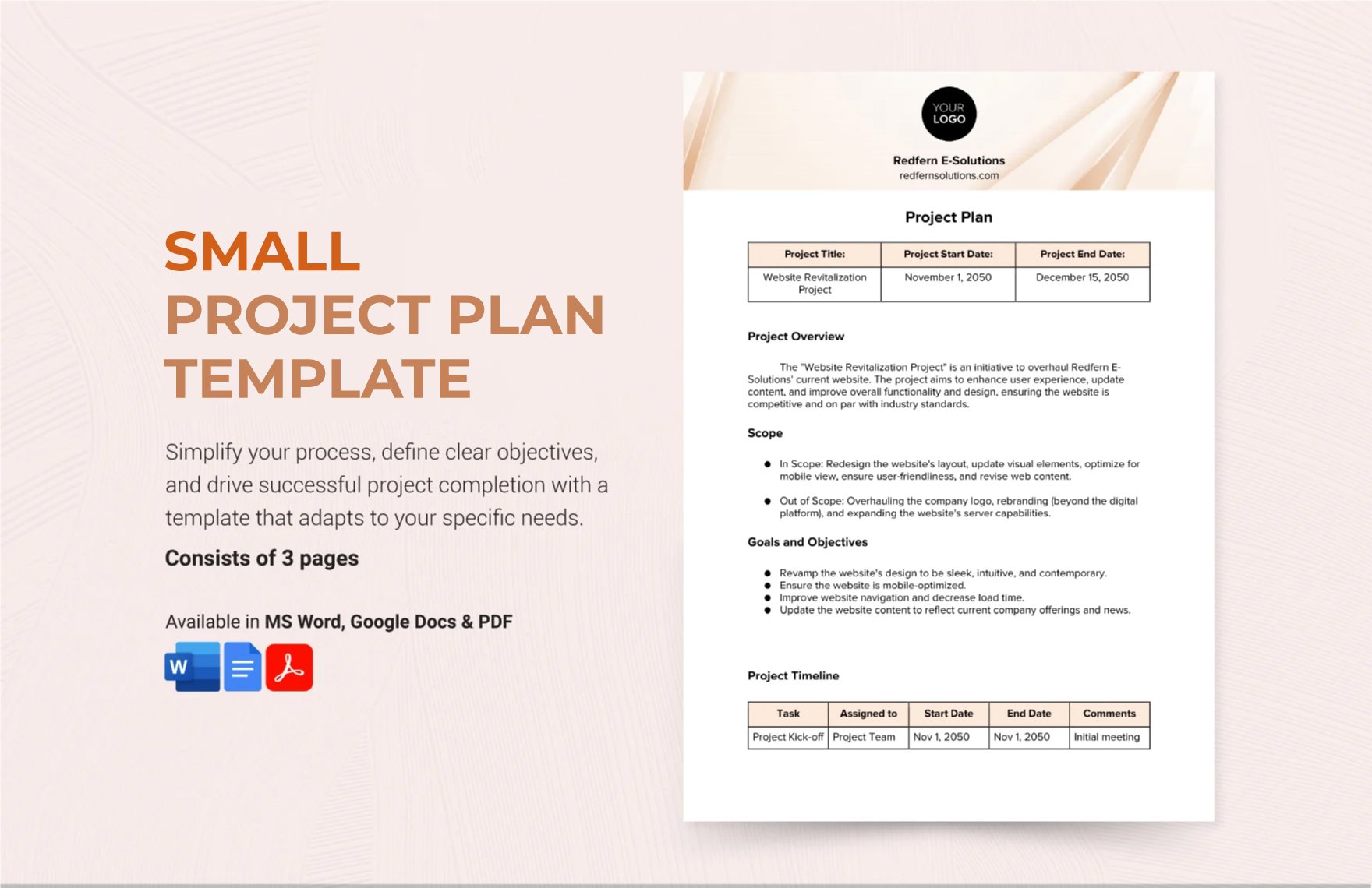 Free Small Project Plan Template in Word, Google Docs, PDF