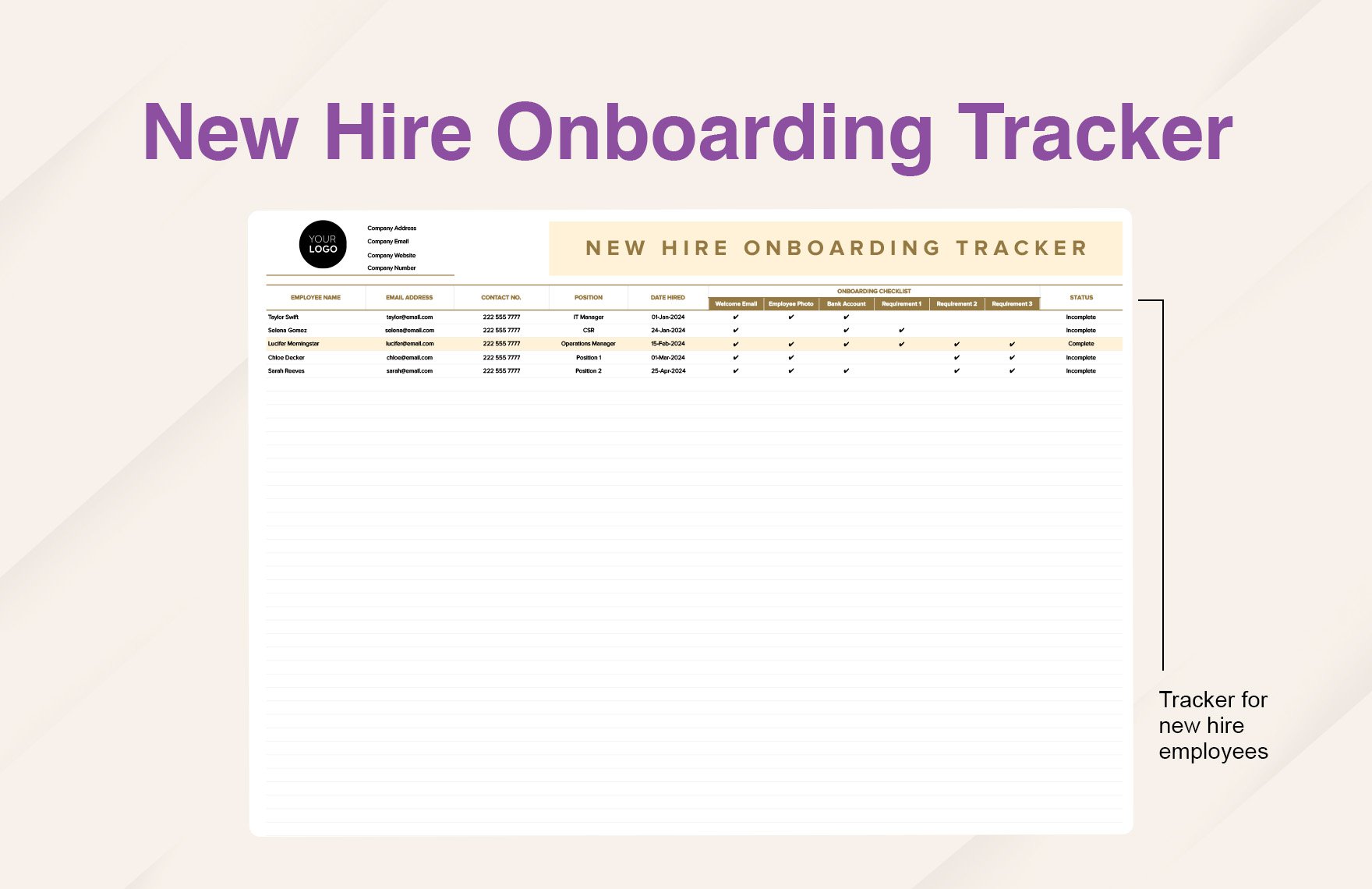 New Hire Onboarding Tracker HR Template