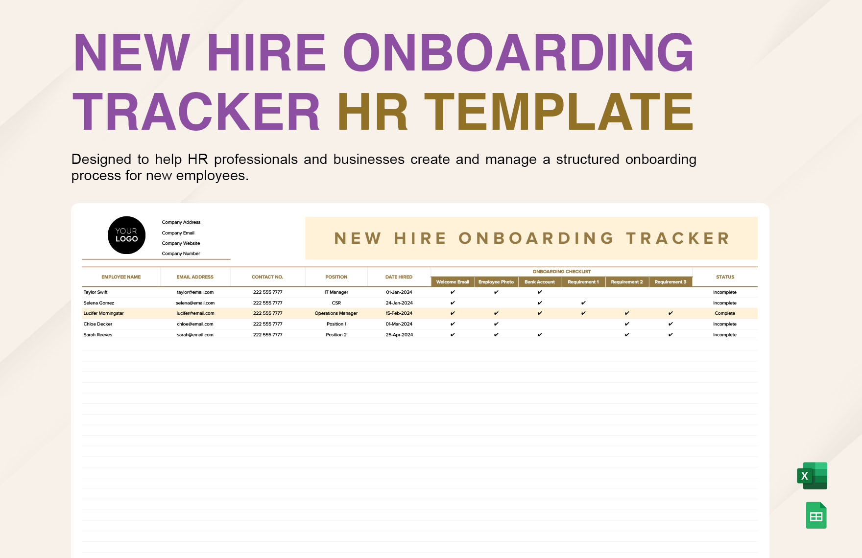 New Hire Onboarding Tracker HR Template in Excel, Google Sheets - Download | Template.net