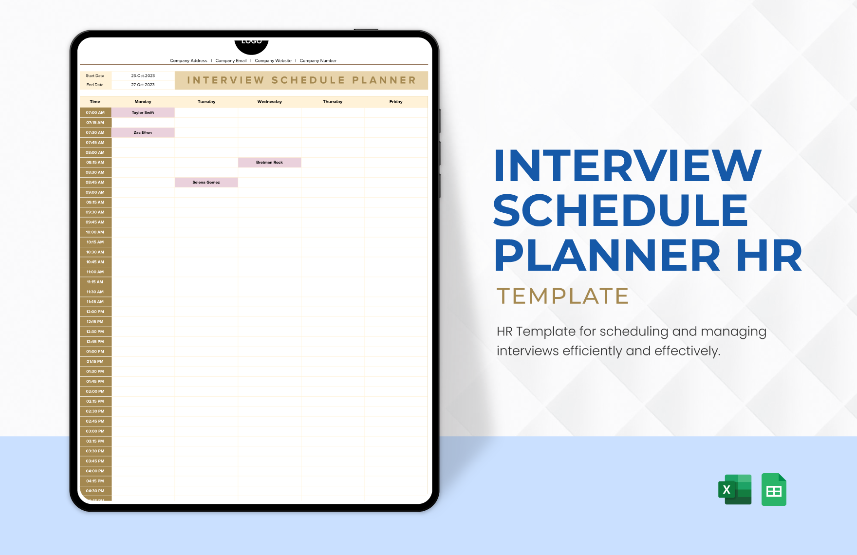 Interview Schedule Planner HR Template