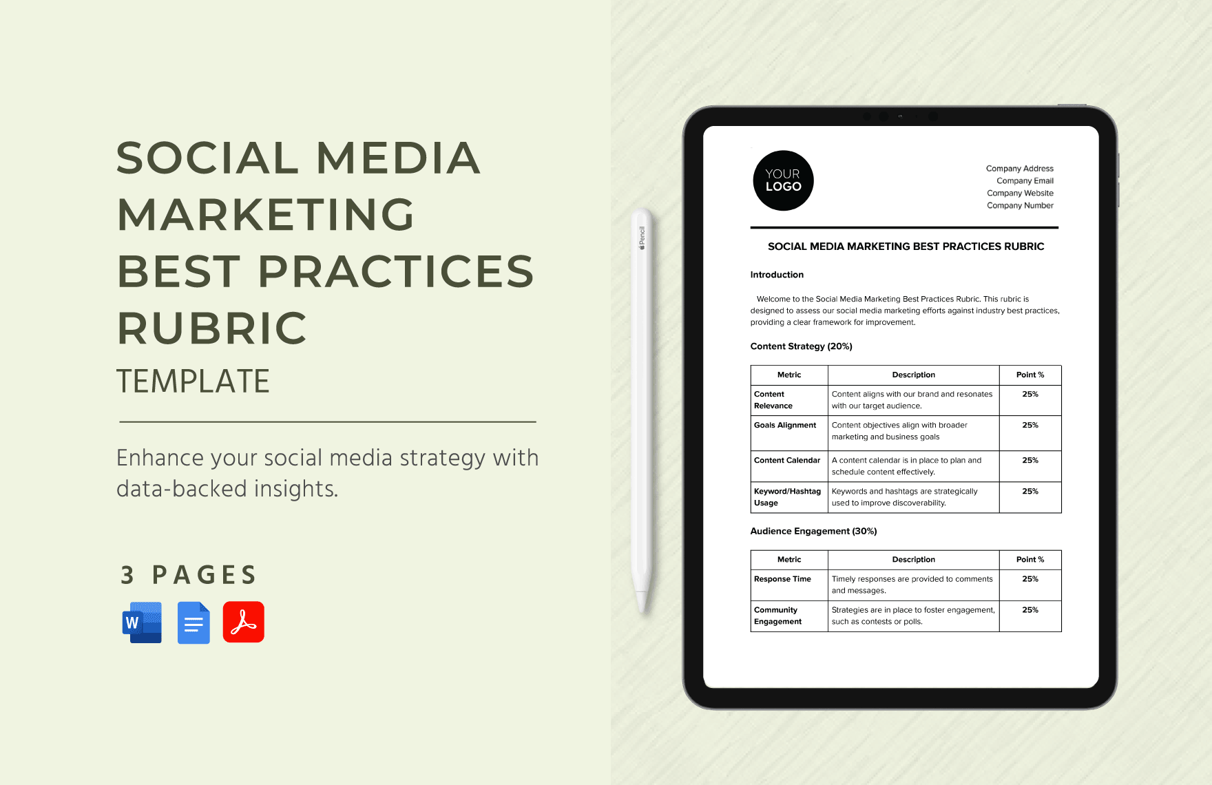 Social Media Marketing Best Practices Rubric Template in Word, Google Docs, PDF