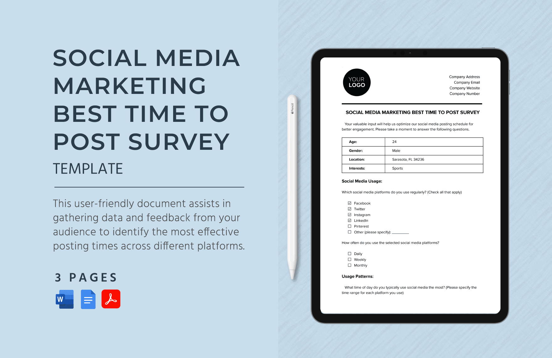 Social Media Marketing Best Time to Post Survey Template in Word, Google Docs, PDF
