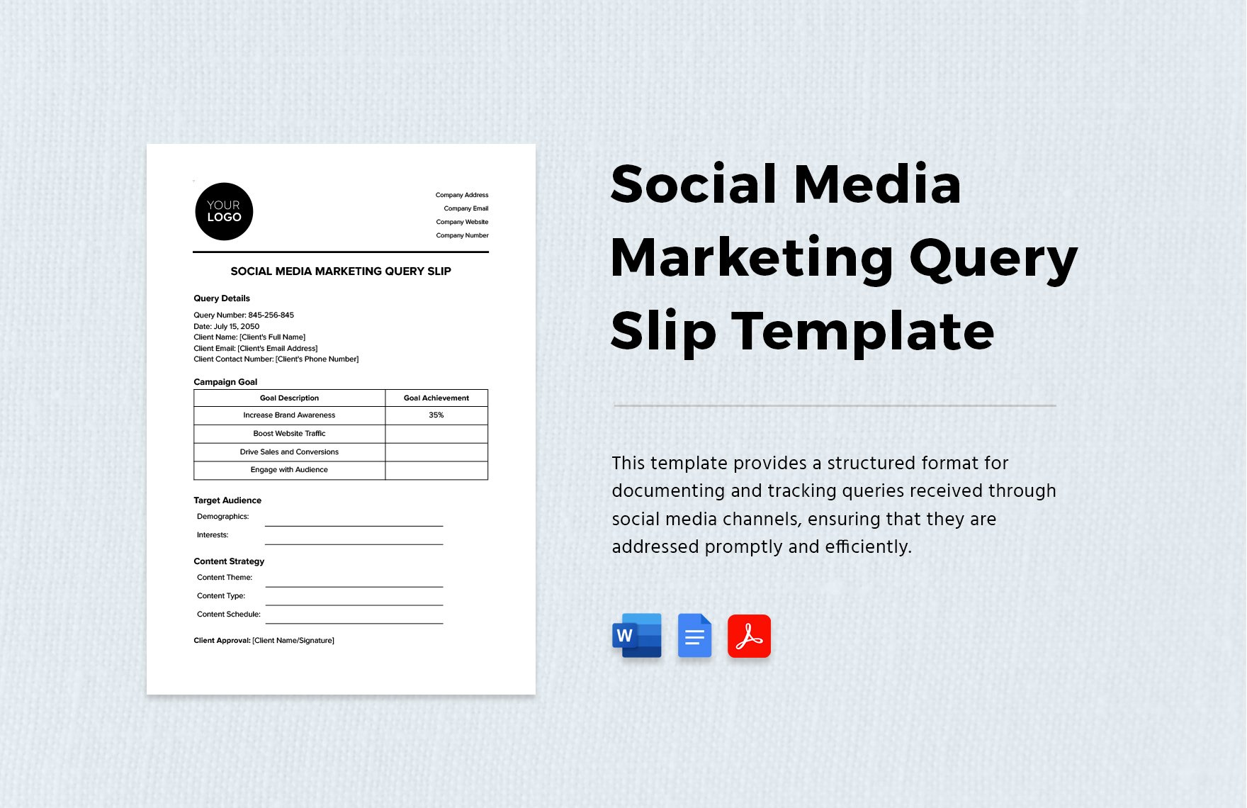 Social Media Marketing Query Slip Template in Word, Google Docs, PDF
