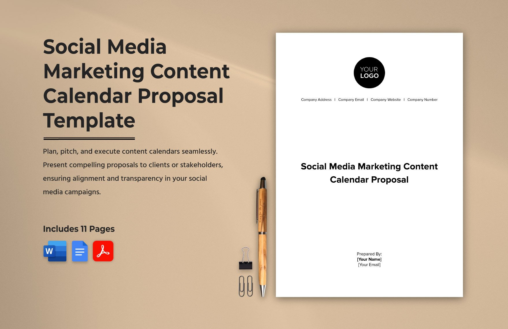 Social Media Marketing Content Calendar Proposal Template in Word, Google Docs, PDF