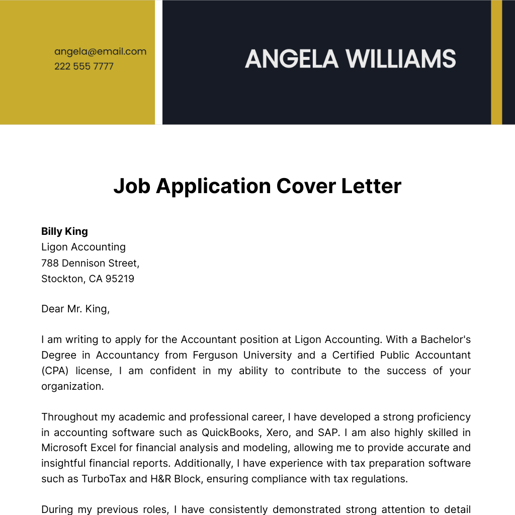 Free Job Application Cover Letter  Template