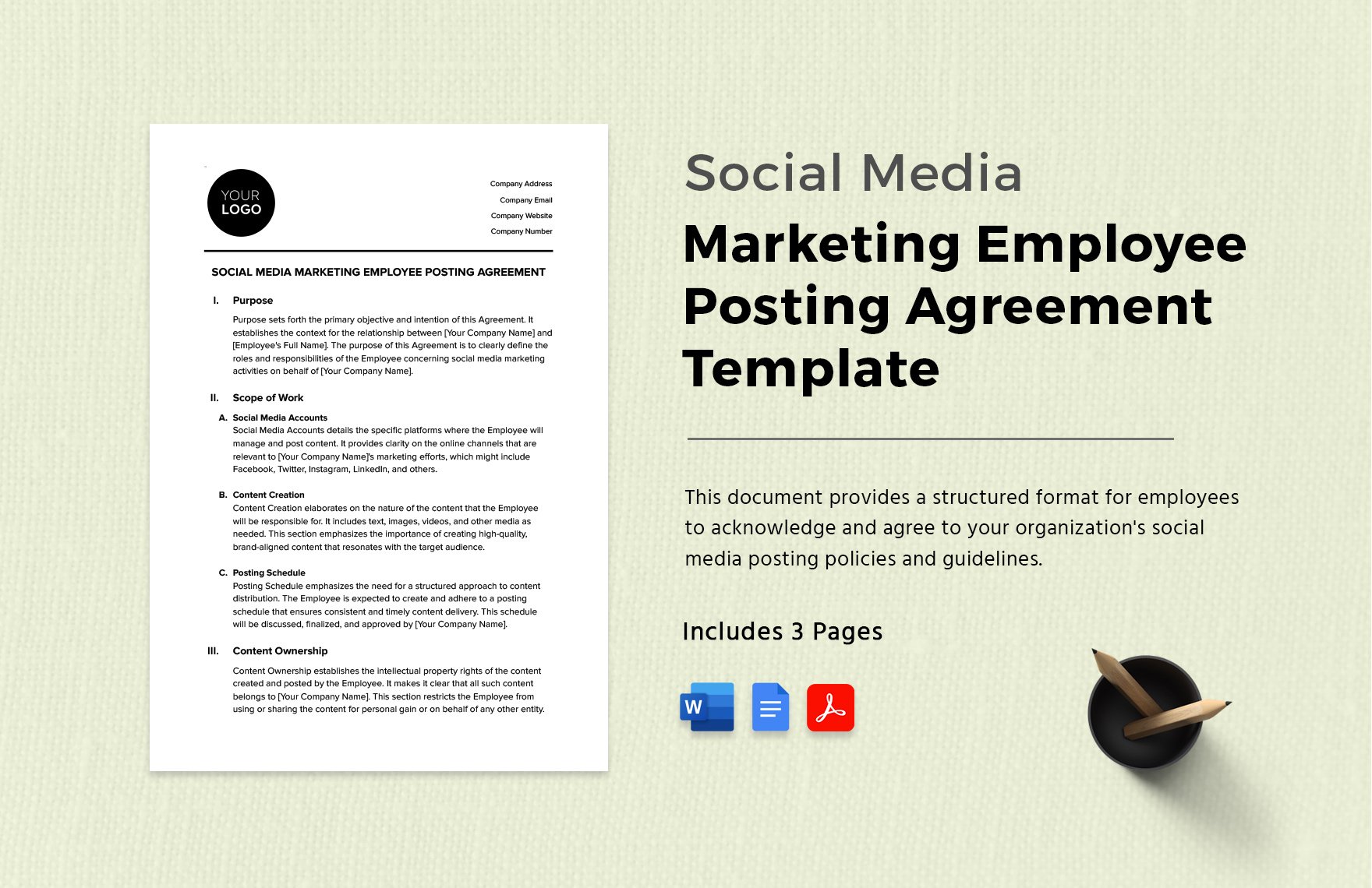 Social Media Marketing Employee Posting Agreement Template