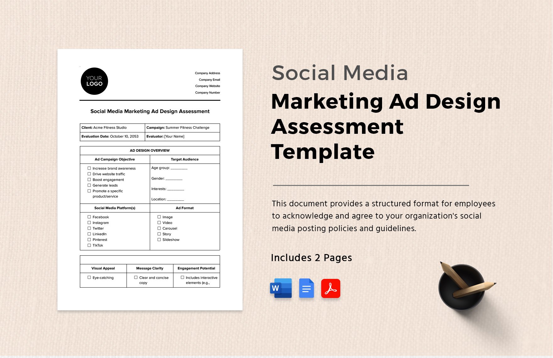 Social Media Marketing Ad Design Assessment Template