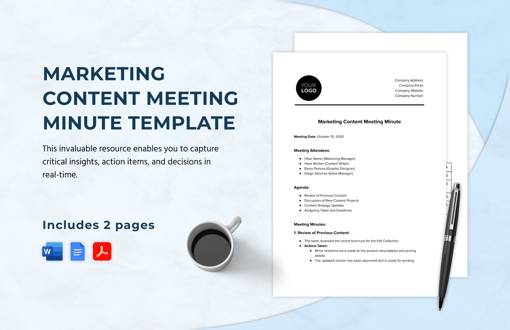 Marketing Content Meeting Minute Template in Word, Google Docs, PDF