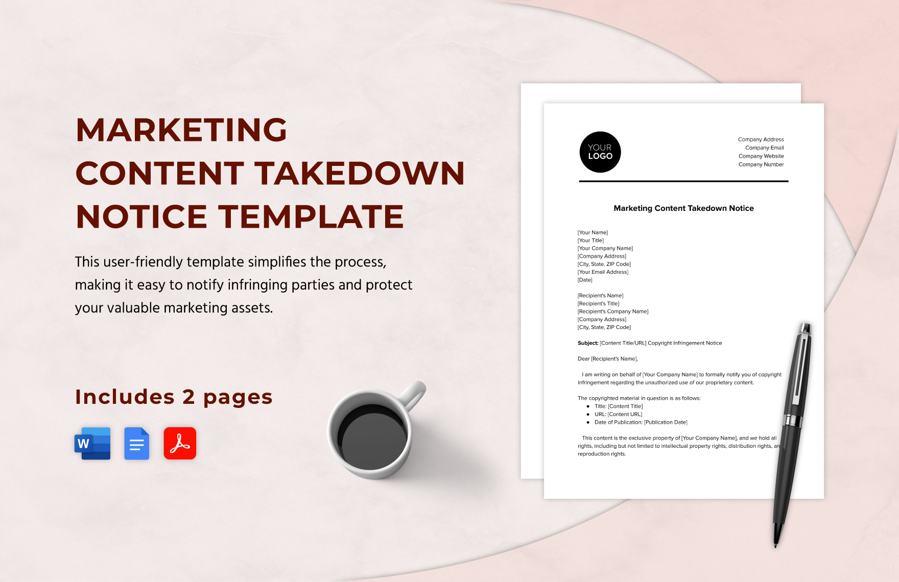 Marketing Content Takedown Notice Template in Word, Google Docs, PDF