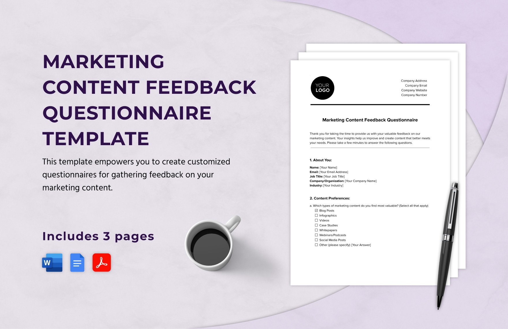 Marketing Content Feedback Questionnaire Template in Word, Google Docs, PDF