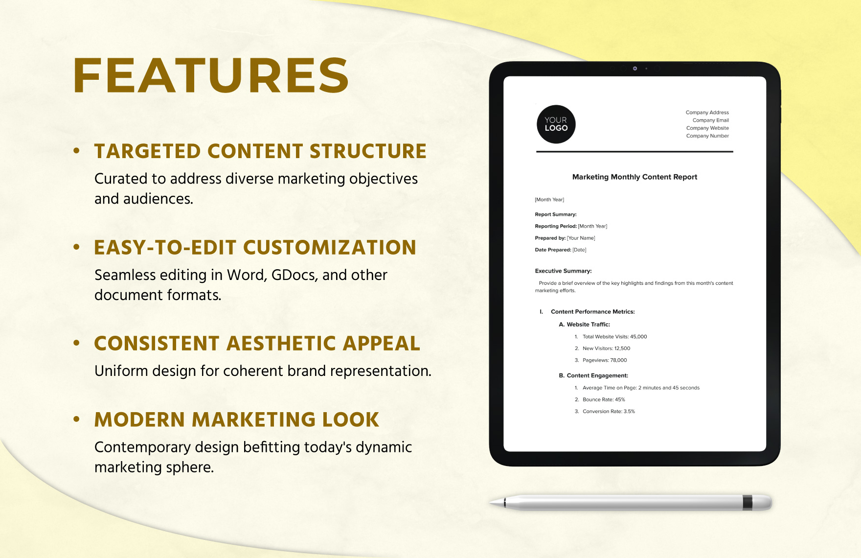 Marketing Monthly Content Report Template
