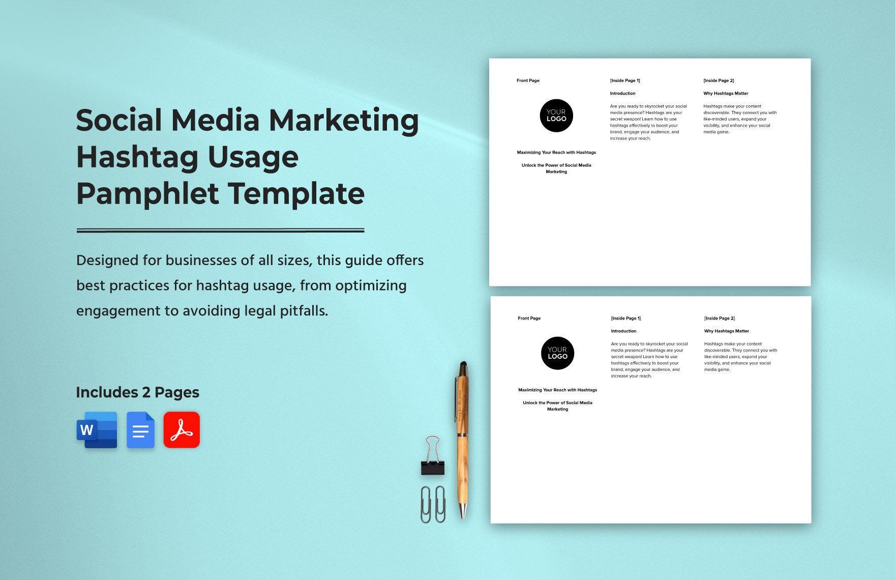Social Media Marketing Hashtag Usage Pamphlet Template in Word, Google Docs, PDF