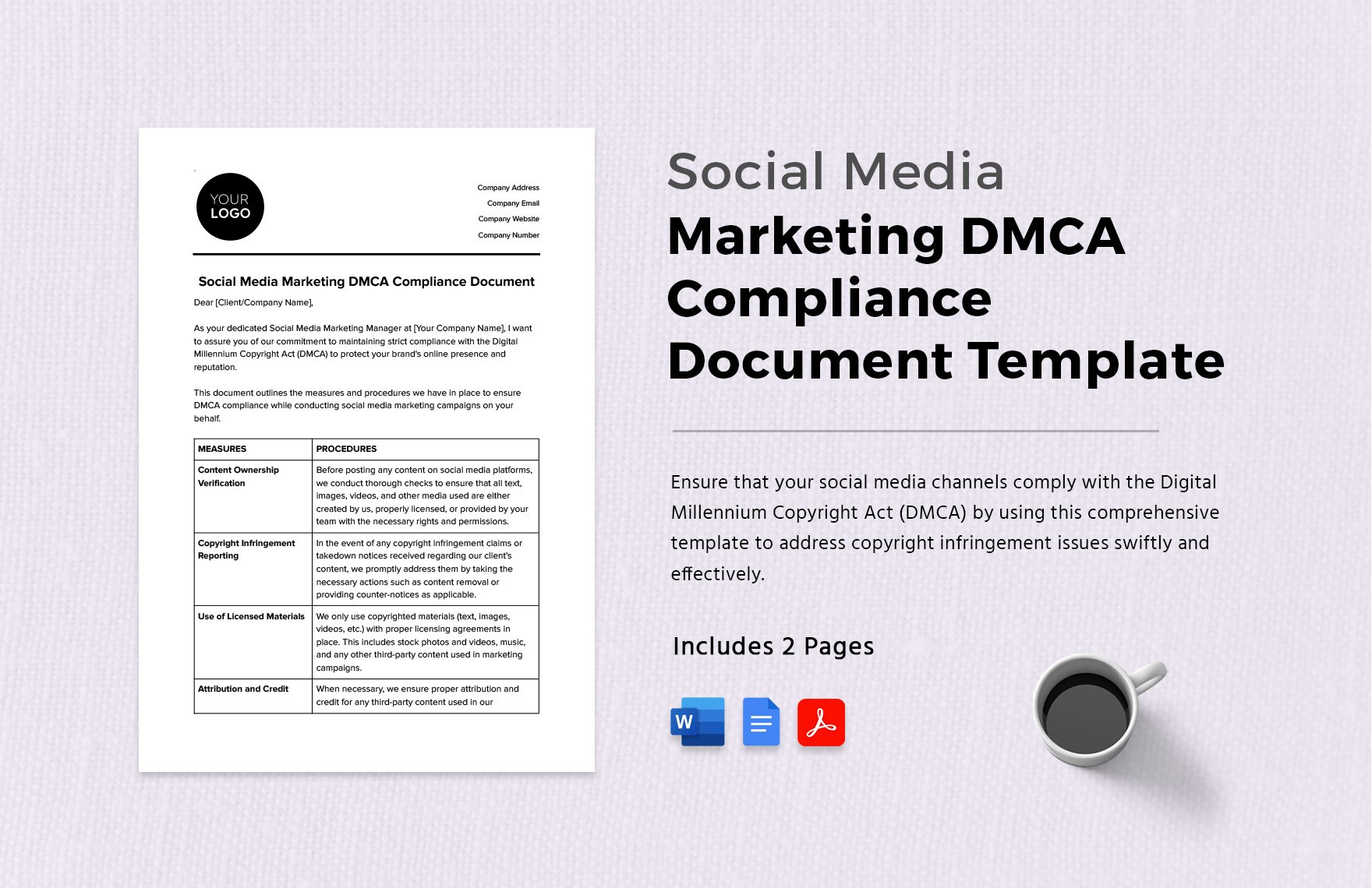 Social Media Marketing DMCA Compliance Document Template