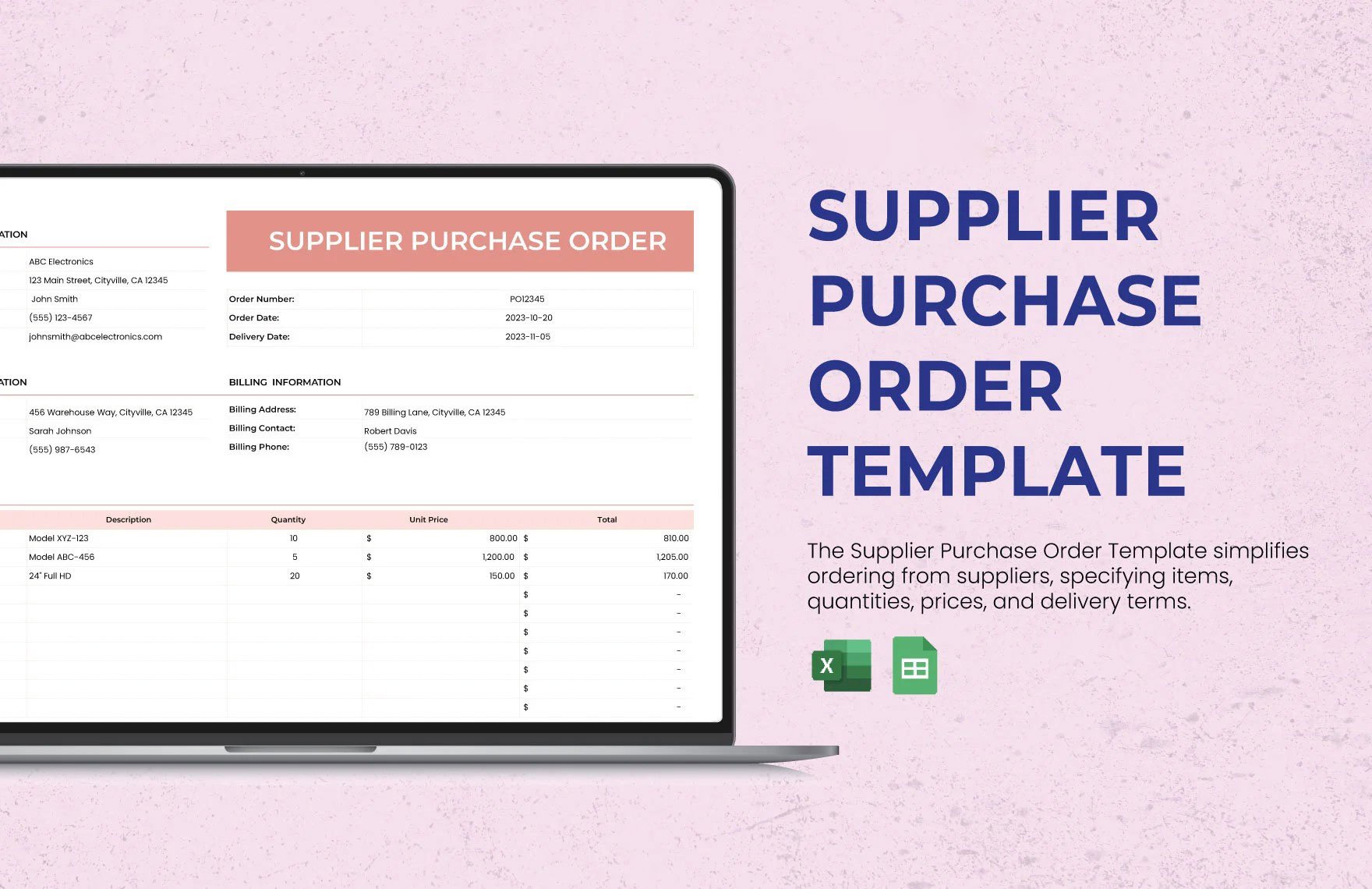 Free Supplier Purchase Order Template in Excel, Google Sheets