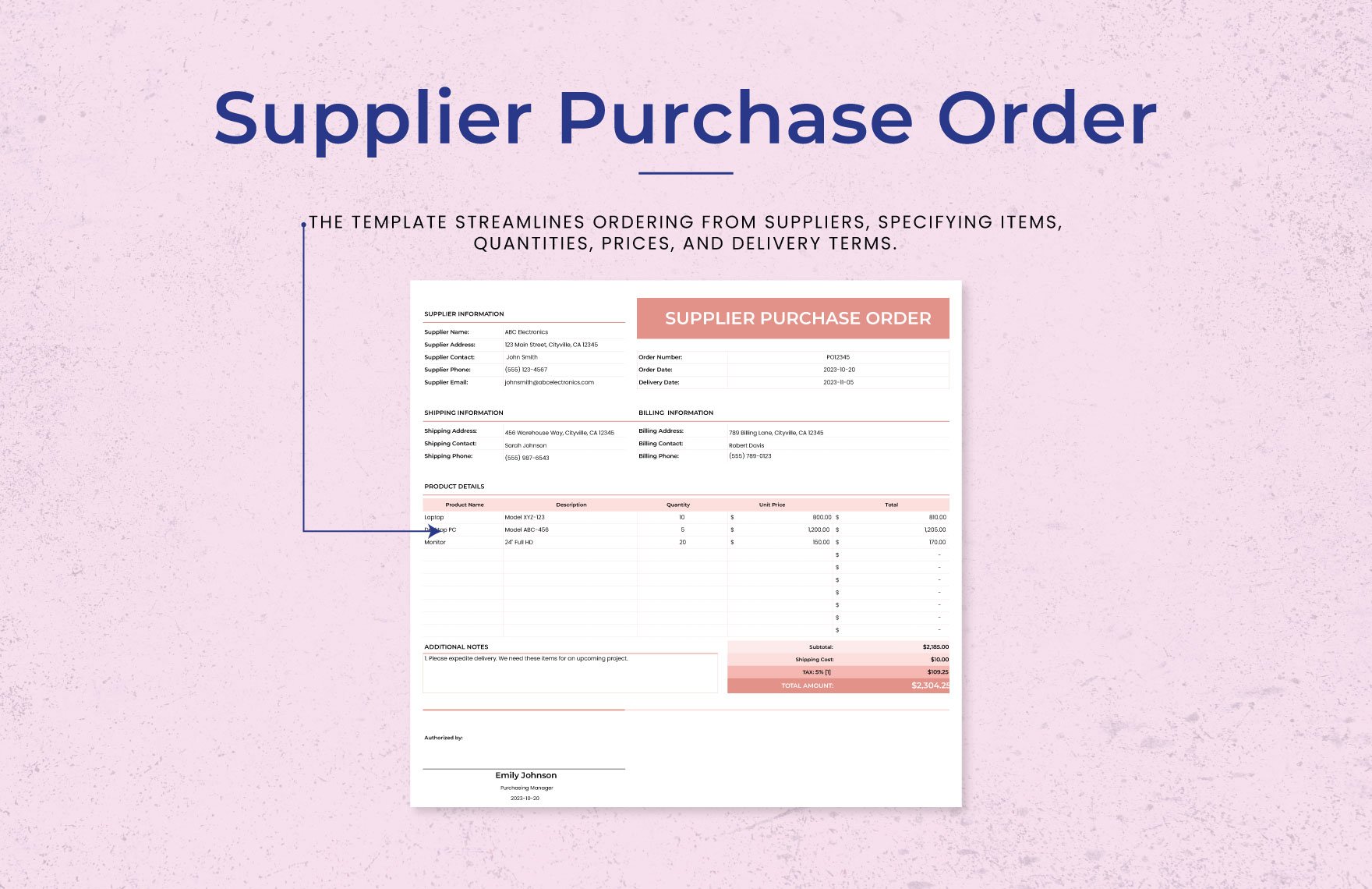 Supplier Purchase Order Template