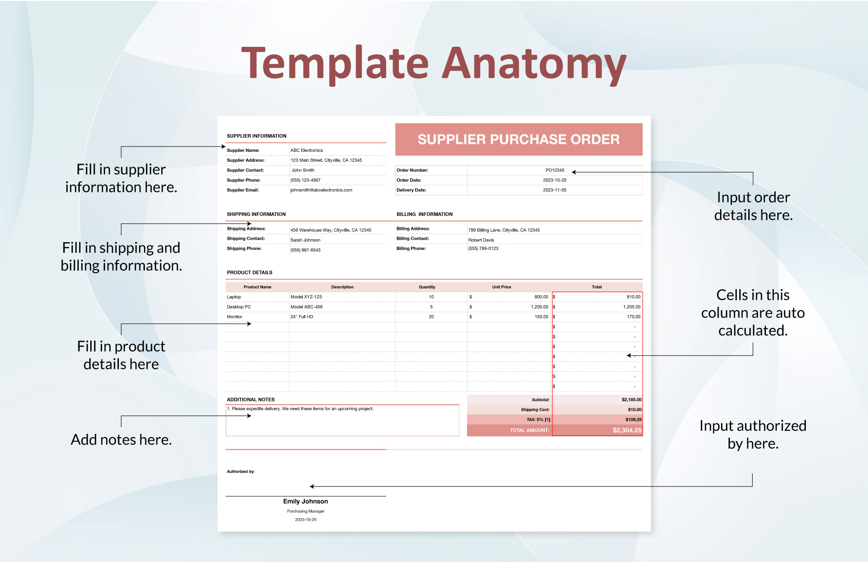 Supplier Purchase Order Template