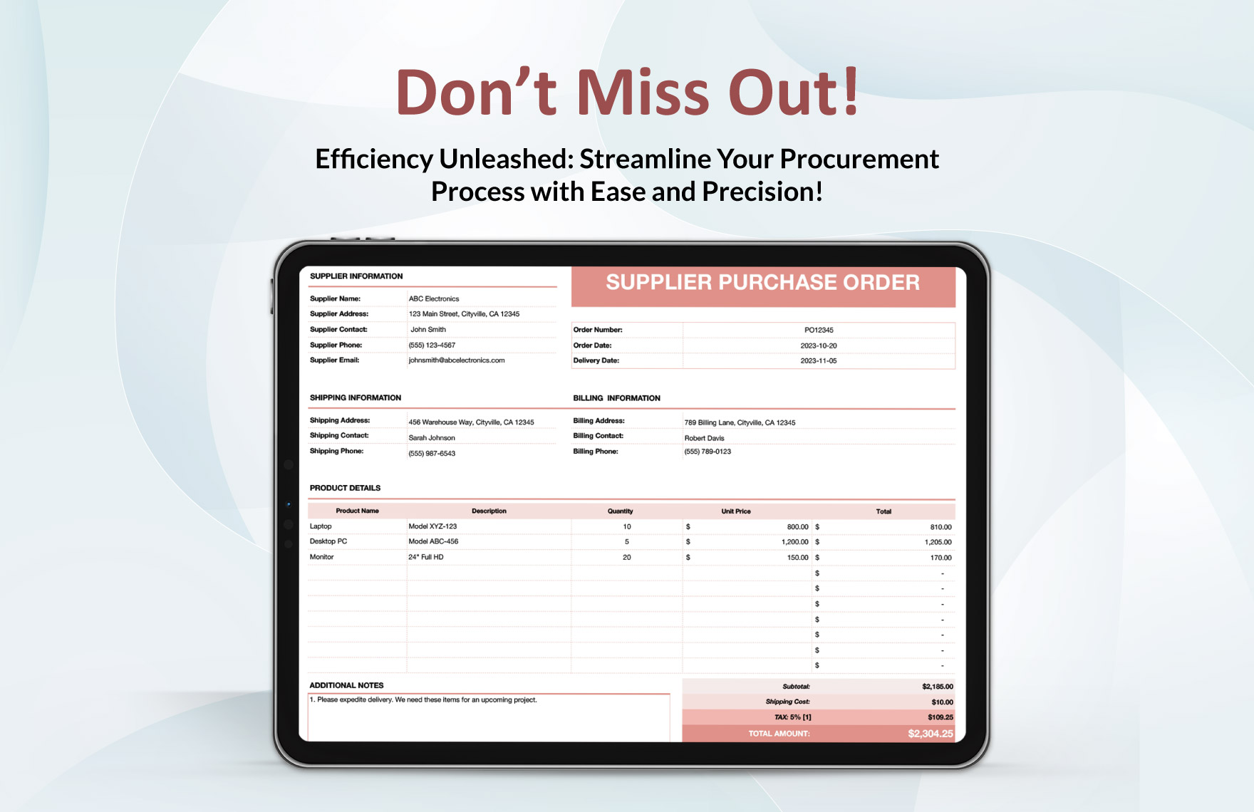 Supplier Purchase Order Template