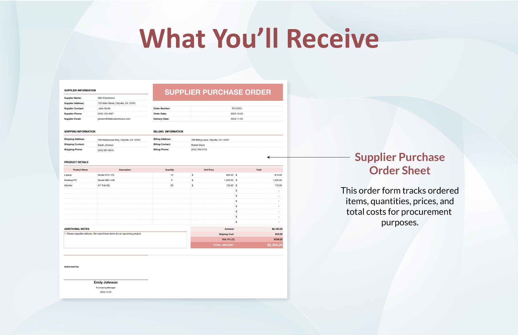 Supplier Purchase Order Template