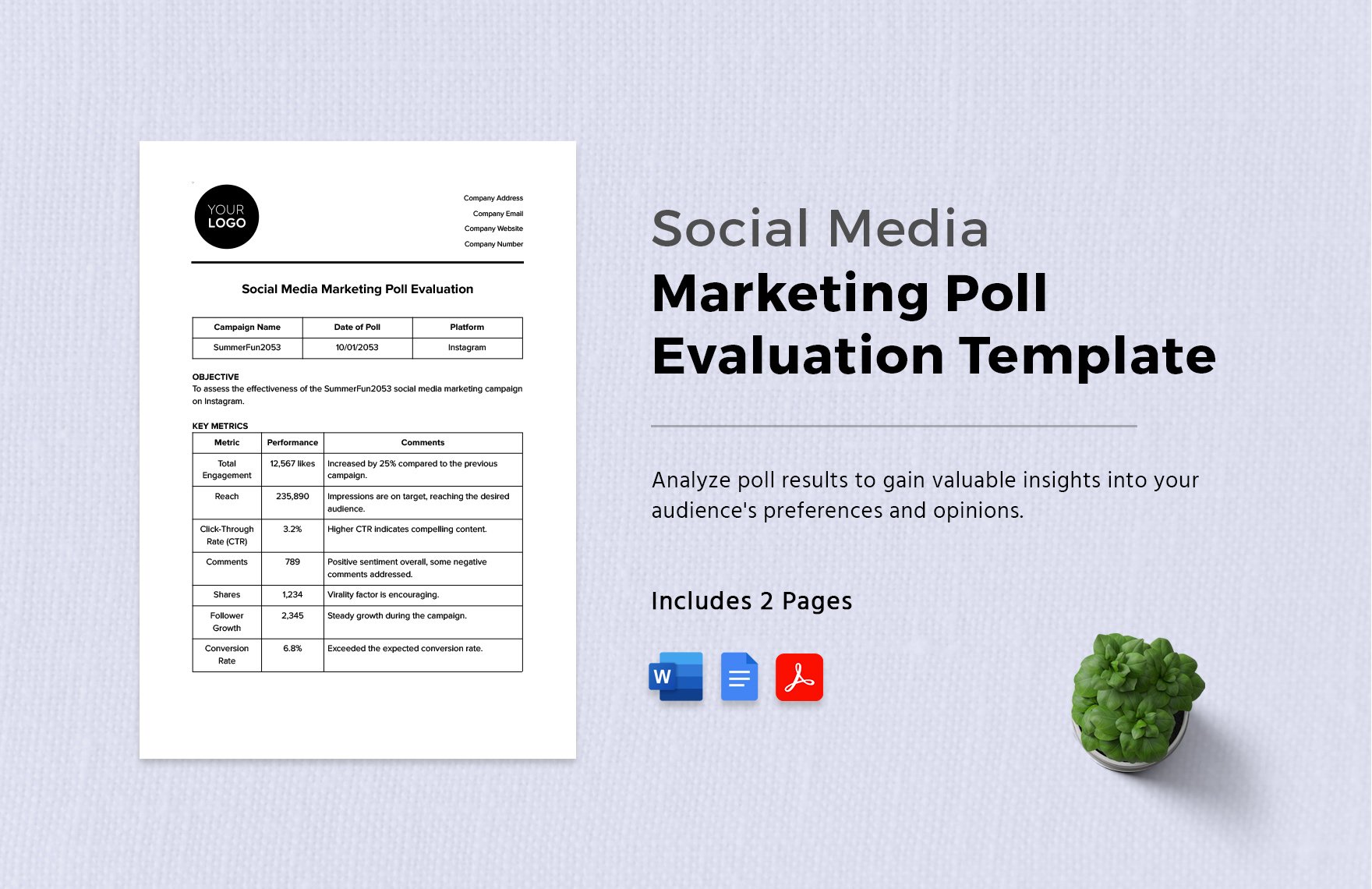 Social Media Marketing Poll Evaluation Template in Word, Google Docs, PDF