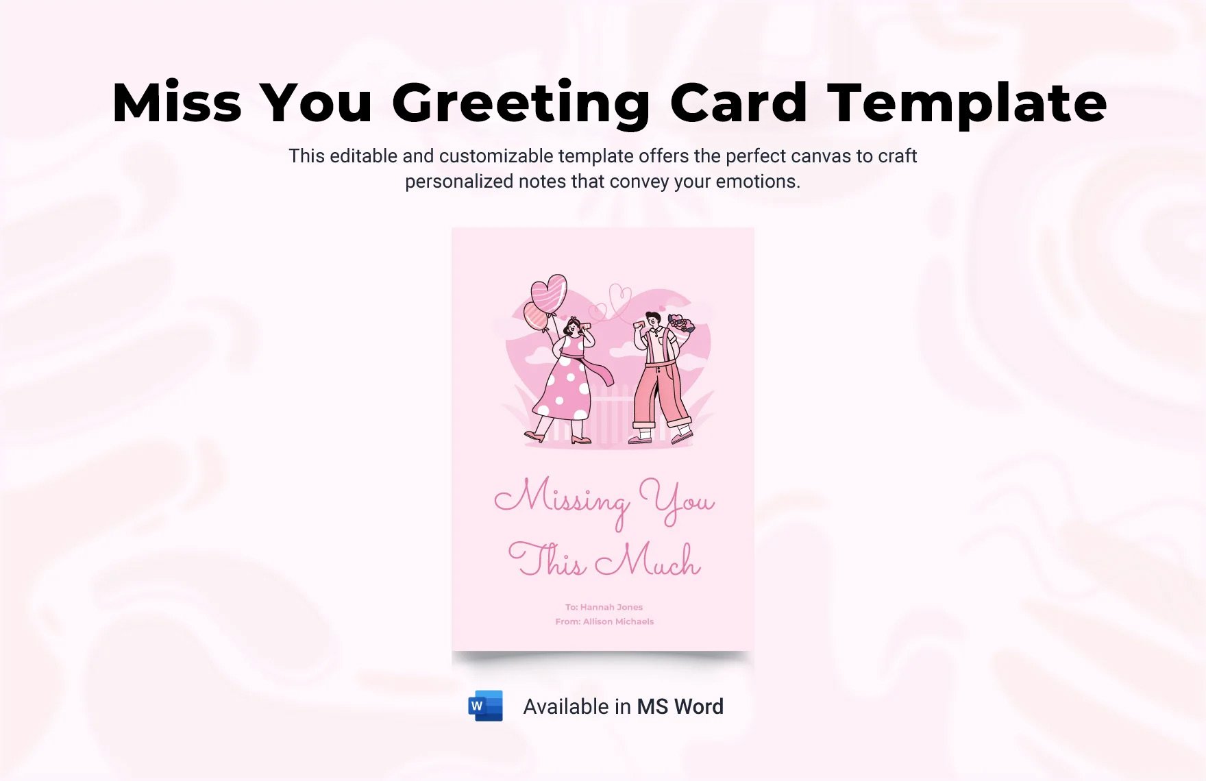Free Miss You Greeting Card Template in Word