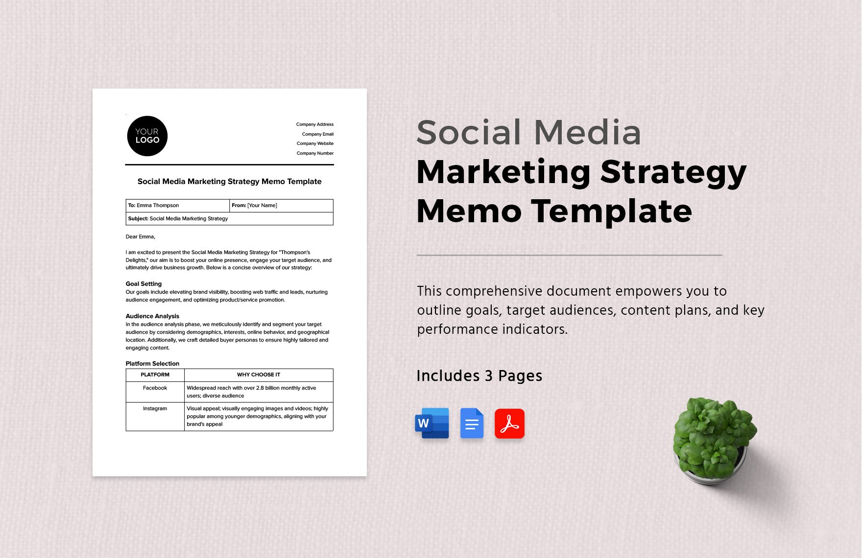 Social Media Marketing Strategy Memo Template in Word, Google Docs, PDF