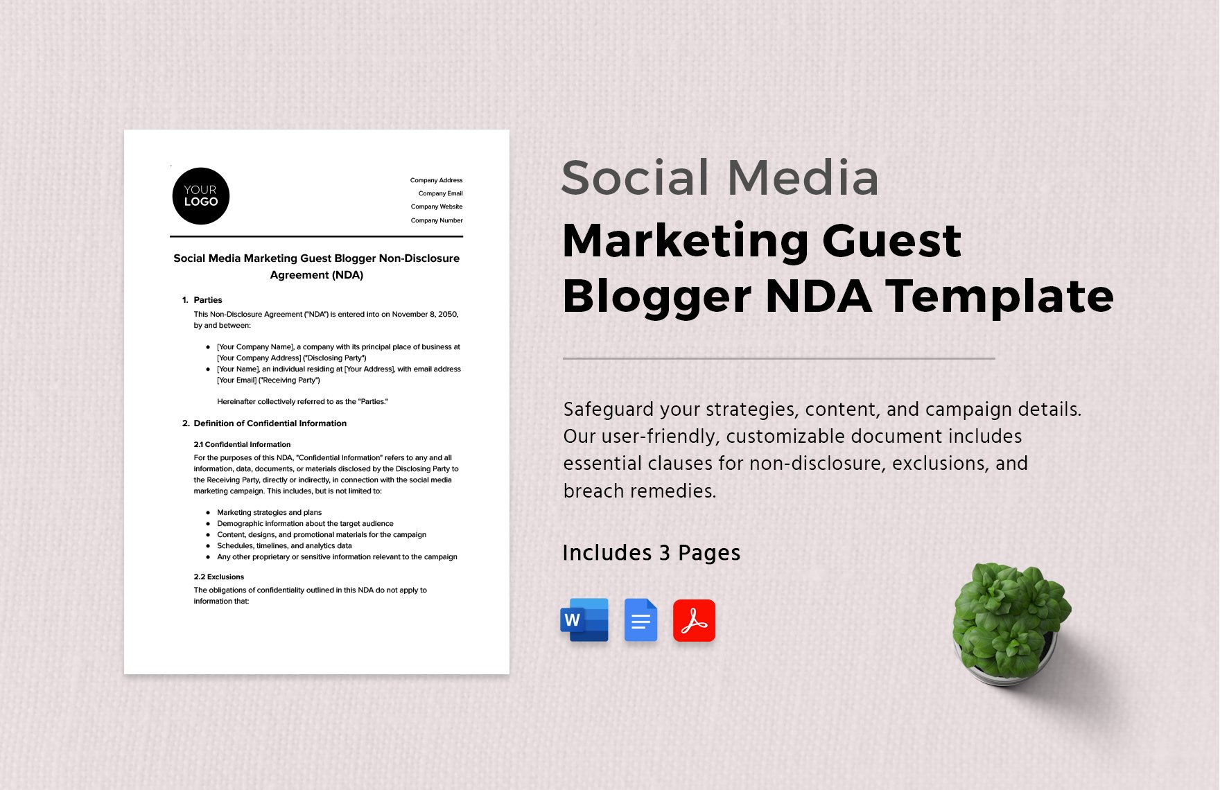 Social Media Marketing Guest Blogger NDA Template in Word, Google Docs, PDF
