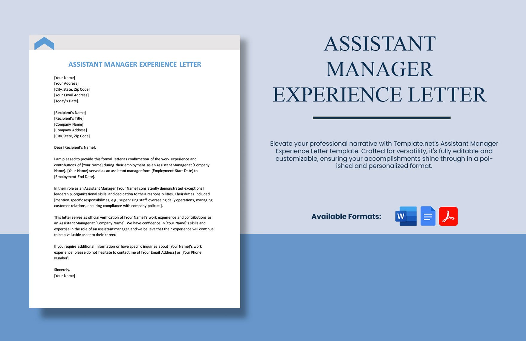 Free Assistant Manager Experience Letter in Word, Google Docs, PDF
