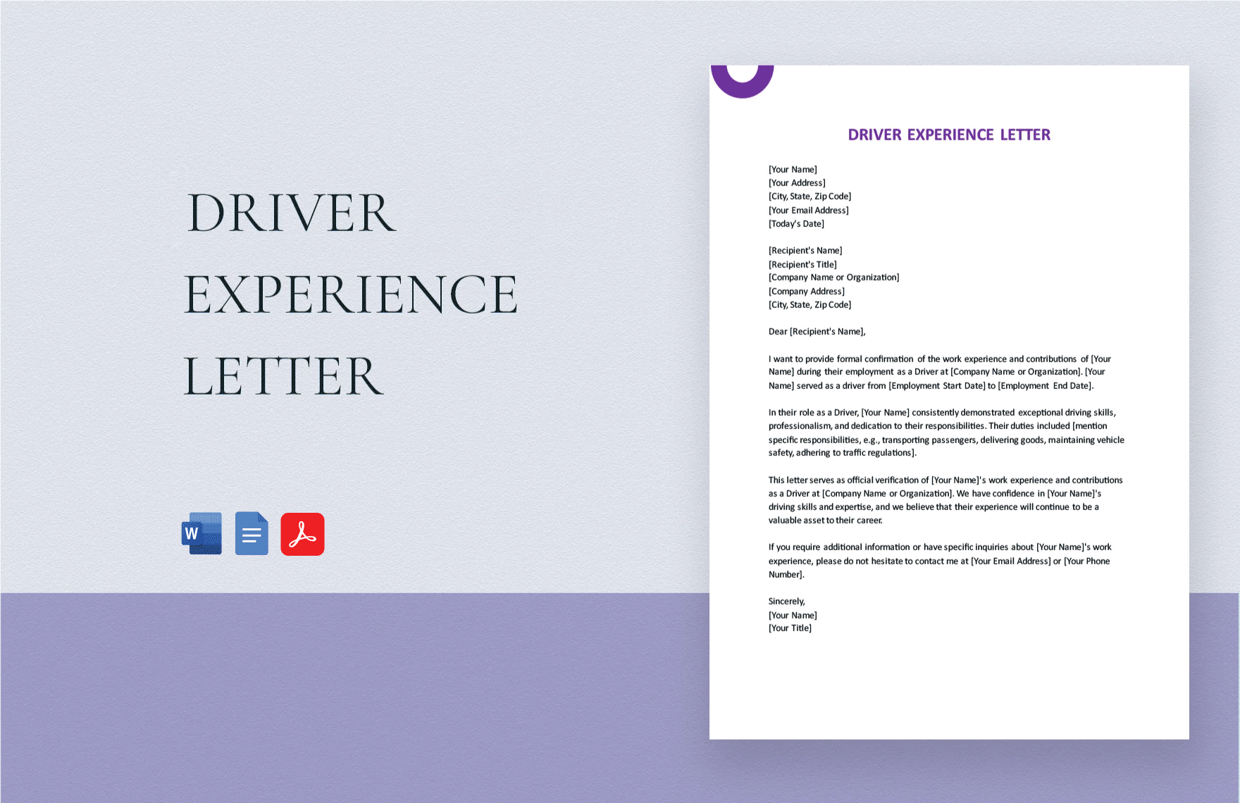 Free Driver Experience Letter