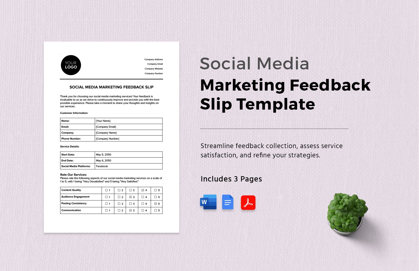Social Media Marketing Feedback Slip Template in Word, Google Docs, PDF