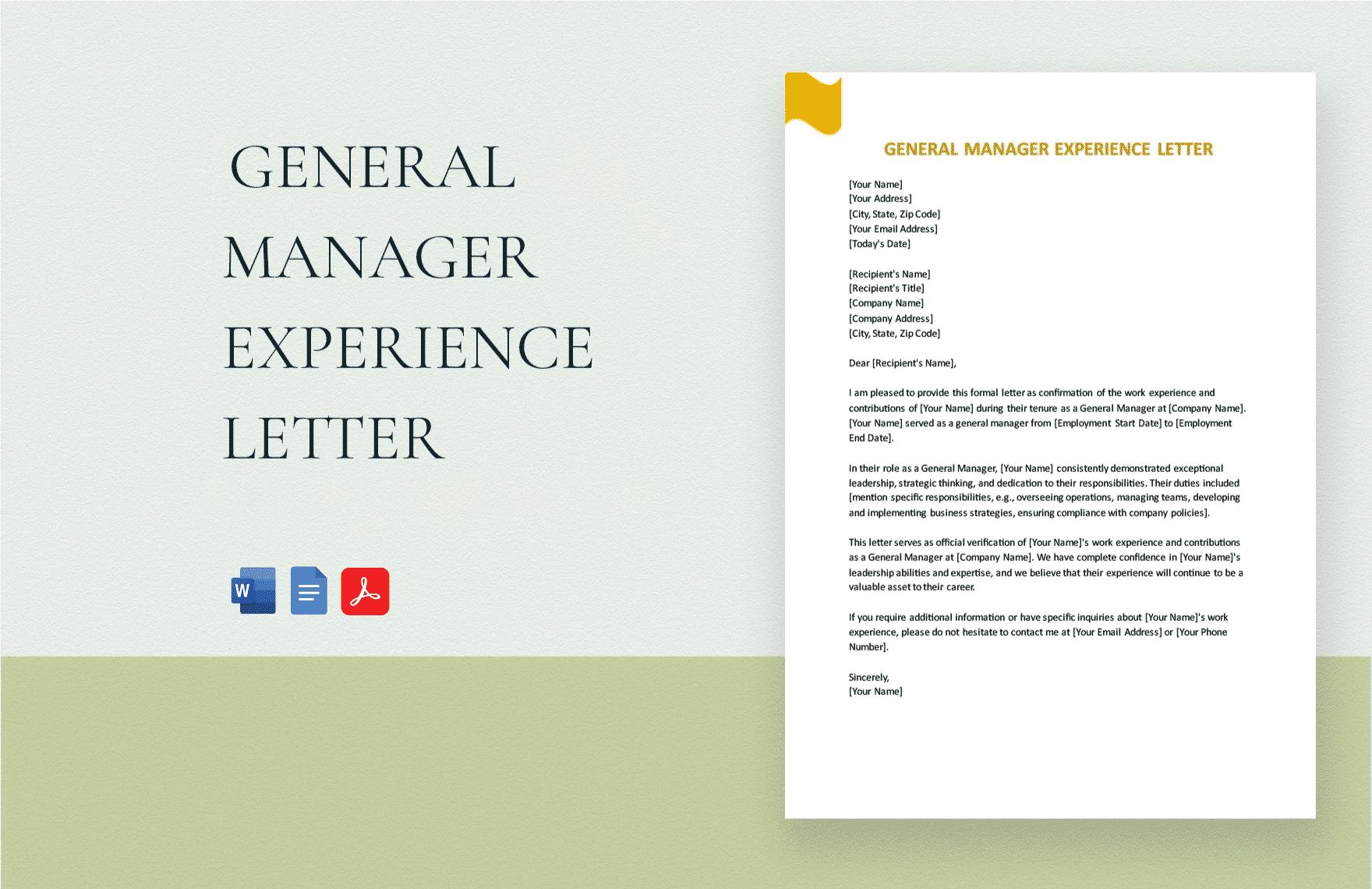 Free General Manager Experience Letter