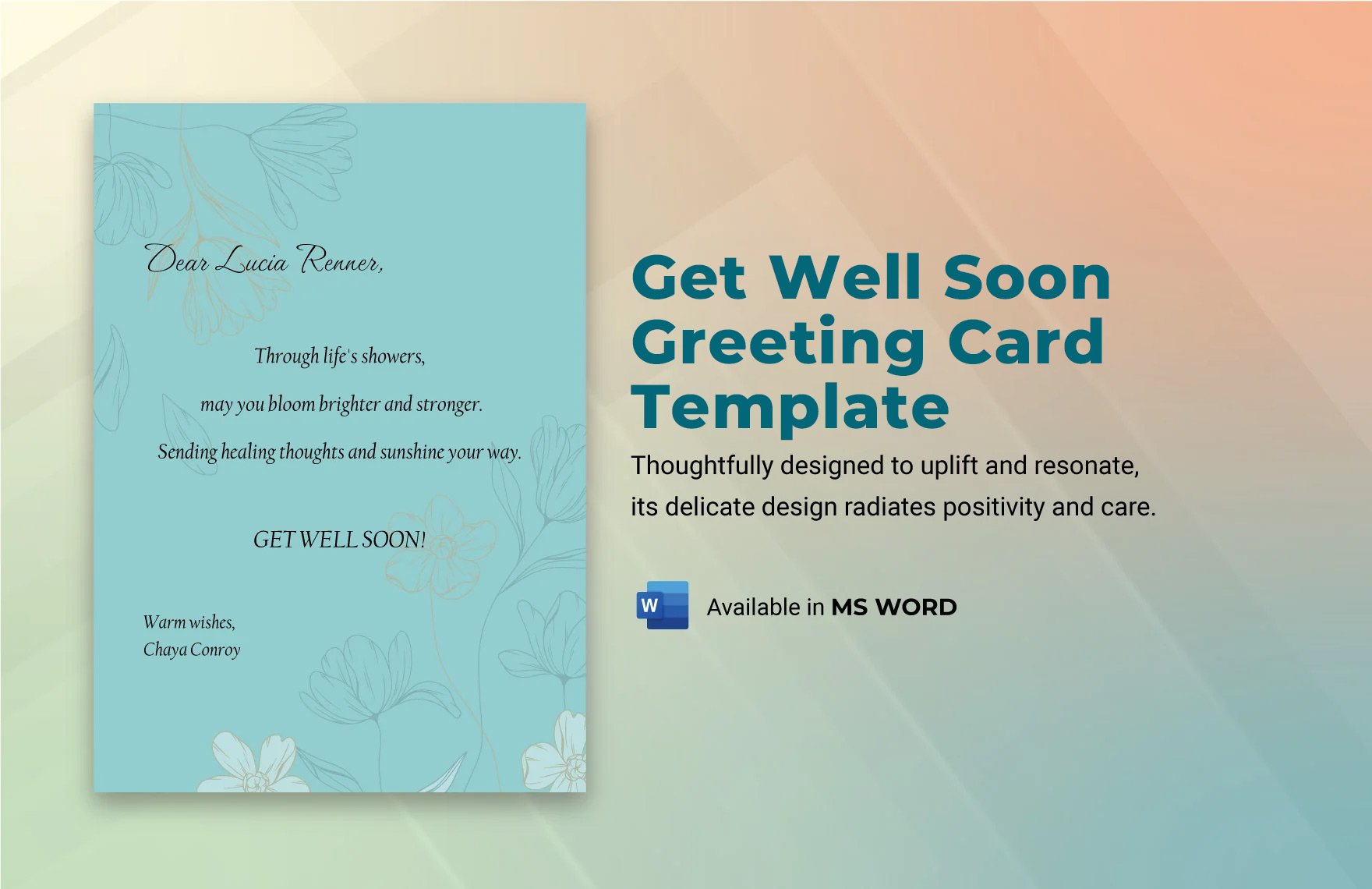Free Get Well Soon Greeting Card Template in Word