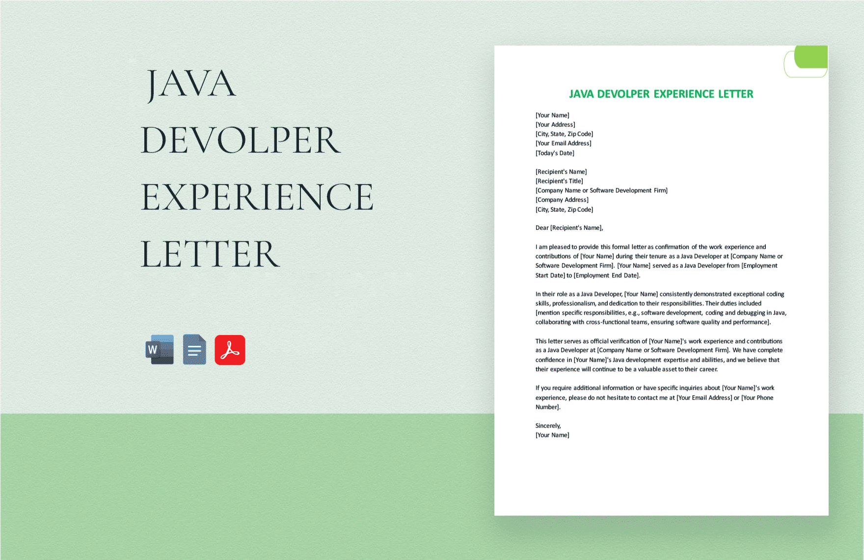 Free Java Developer Experience Letter