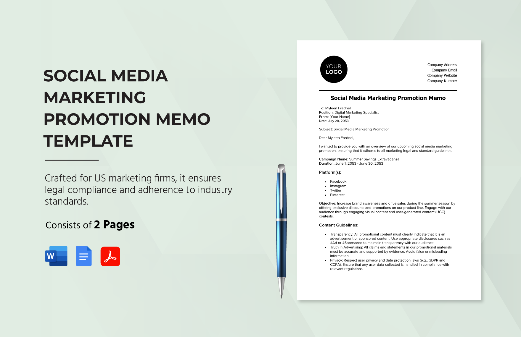 Social Media Marketing Promotion Memo Template in Word, Google Docs, PDF