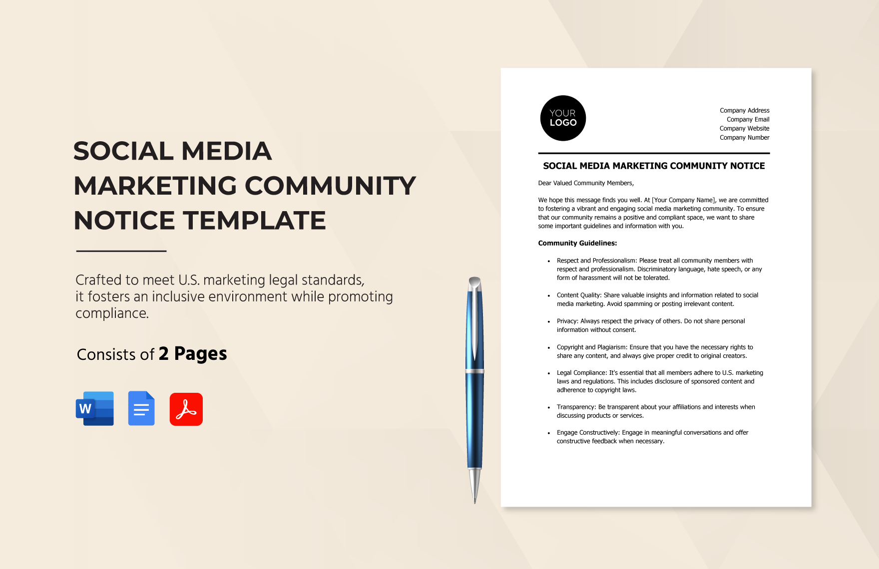 Social Media Marketing Community Notice Template